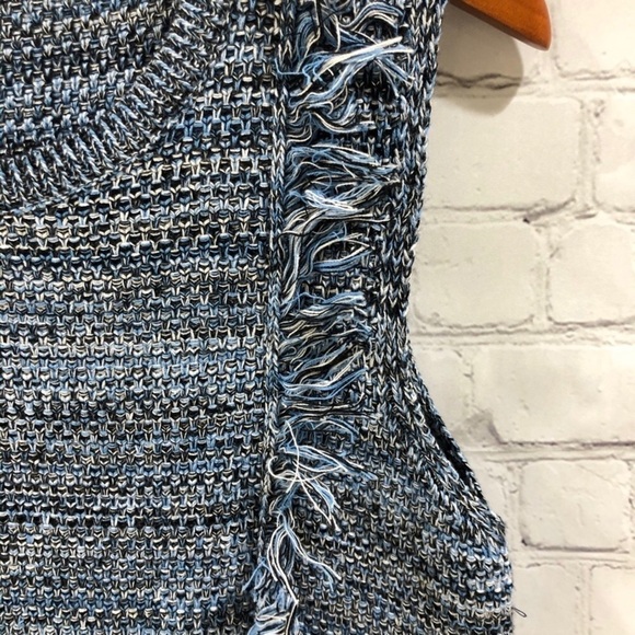 Holding Horses Anthro Tweed Fringe Knit Dress Blue Size XS Sleeveless Sheath - Picture 7 of 9